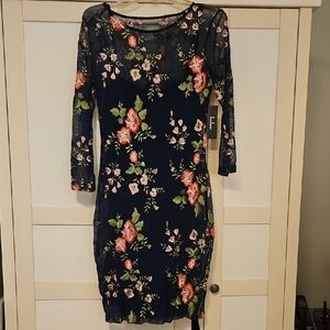 Lulu's Elegant Navy Floral Long Sleeve Dress